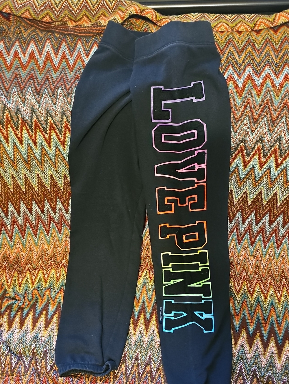 Victoria's Secret PINK Black Joggers with Rainbow LOVE PINK Graphic